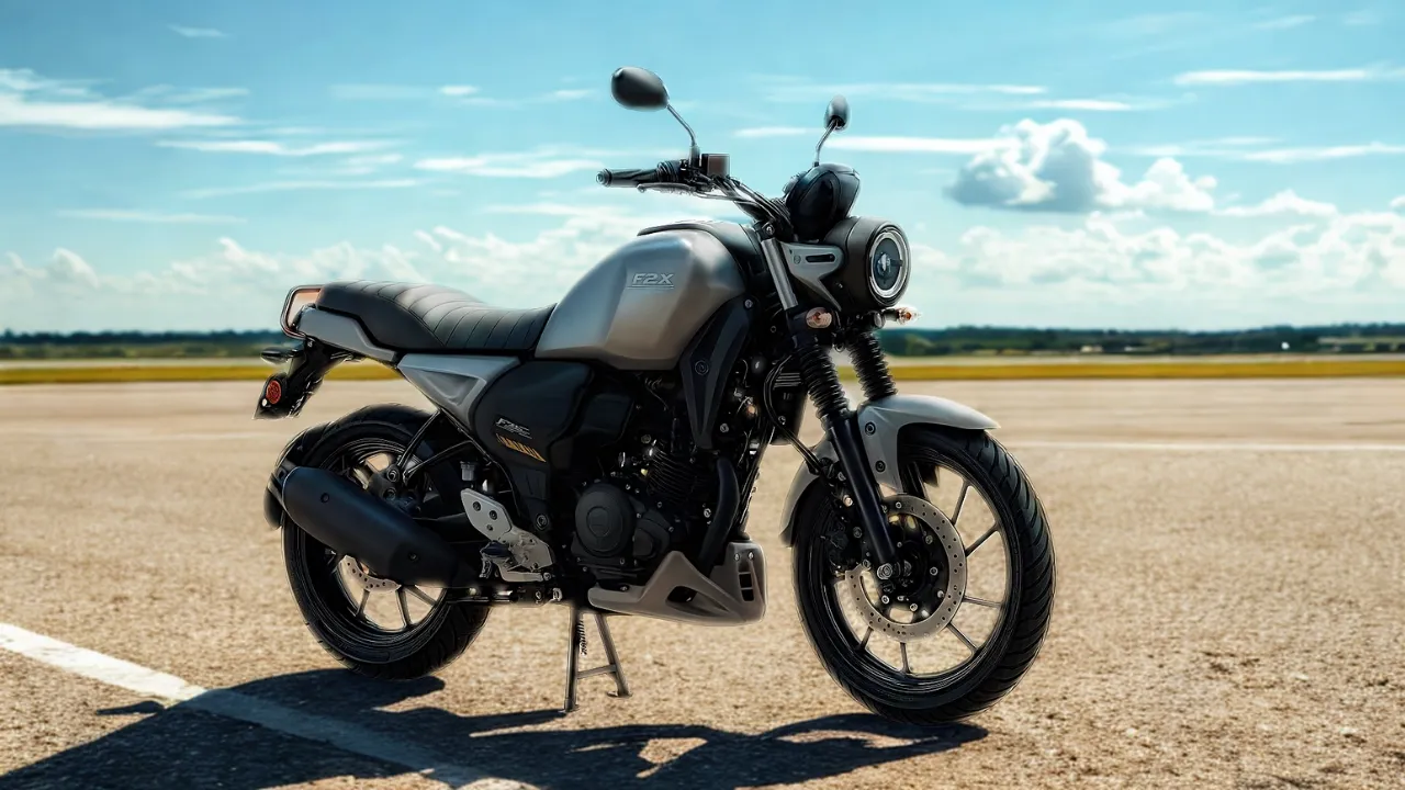 2025 Yamaha FZ-X Hybrid in Matte Titan color with golden wheels at launch