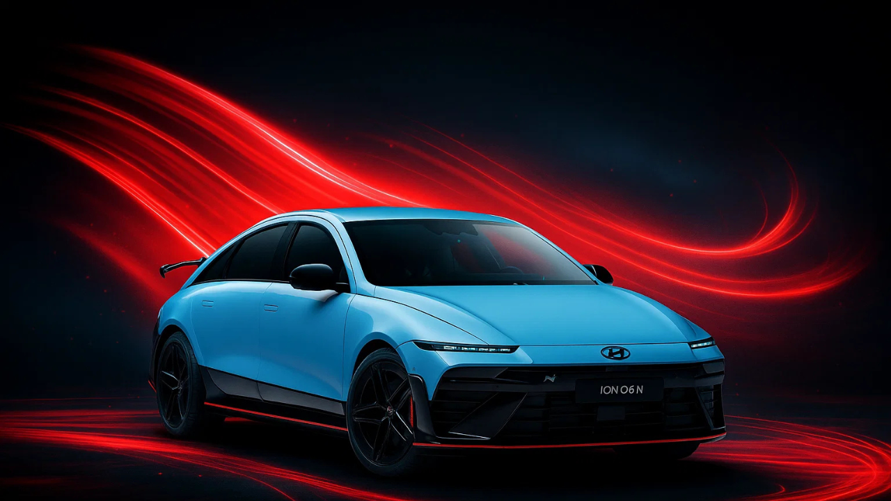Hyundai IONIQ 6 N India launch performance EV in blue with sporty design and red motion trails