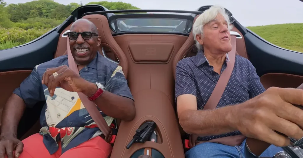 Jay Leno driving the Bugatti Mistral W16 Roadster