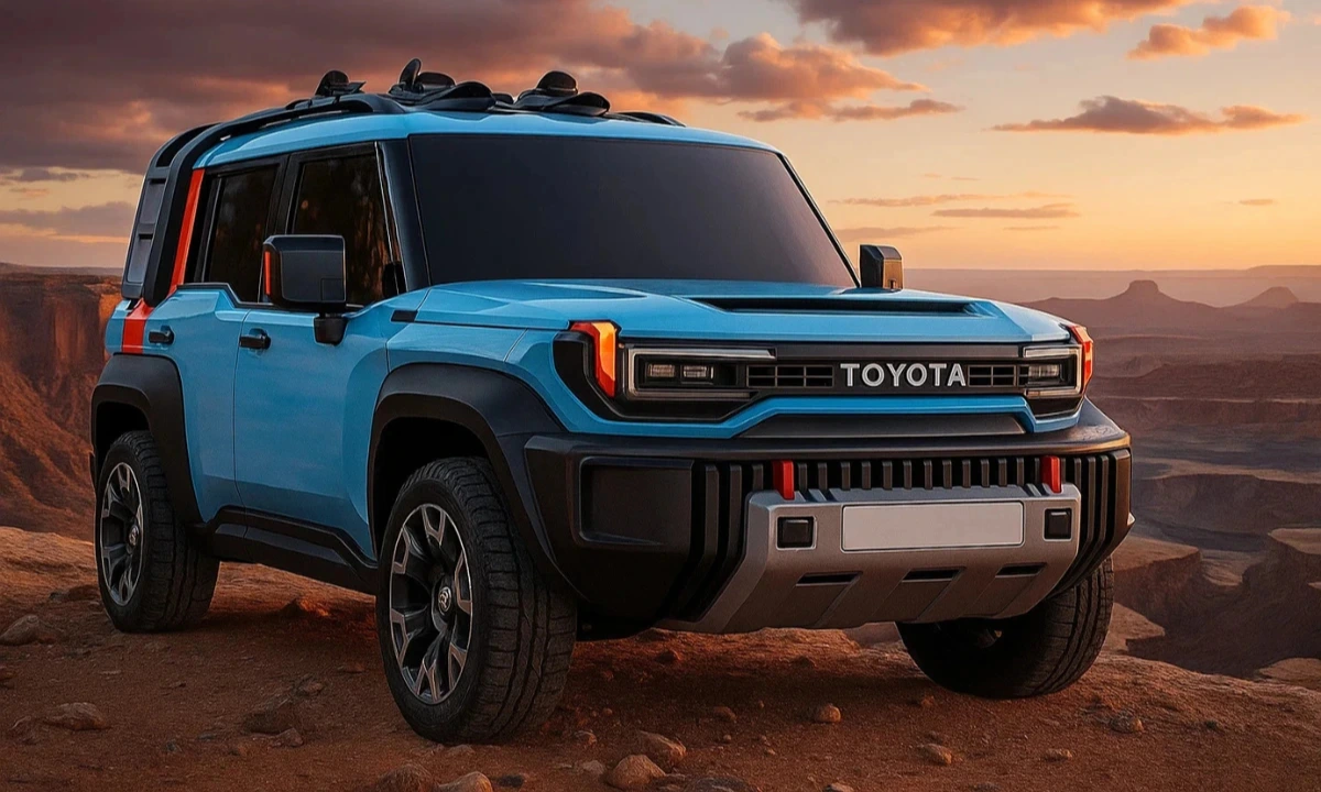 A light blue Toyota Land Cruiser FJ concept vehicle