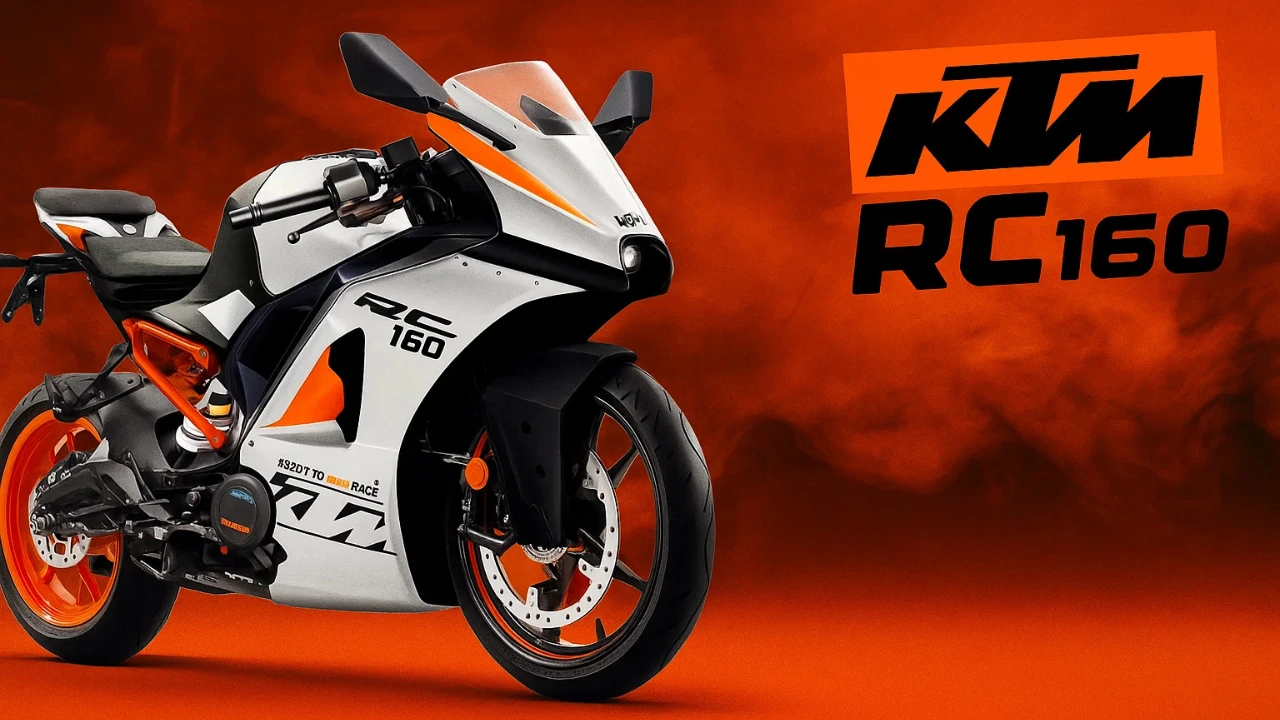 KTM RC160 India launch: White and orange sports bike with KTM RC160 logo.
