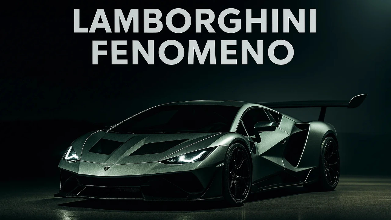 Front view of the powerful Lamborghini Fenomeno hypercar in a dark setting.