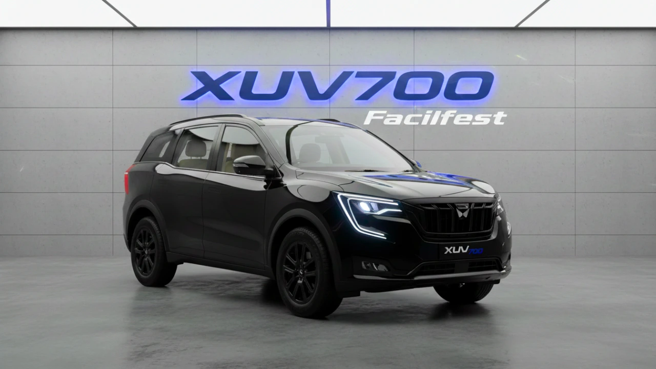 Black Mahindra XUV700 facelift with new triple-screen dashboard concept.