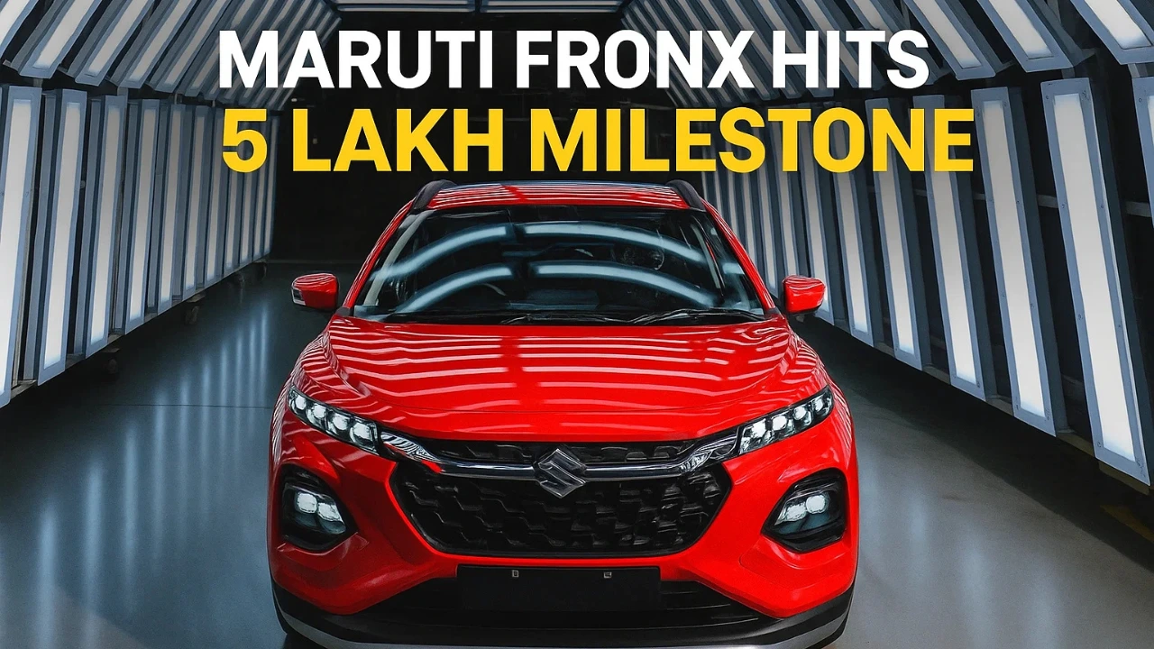 Red Maruti Fronx in tunnel: Maruti Fronx 5 lakh production milestone.