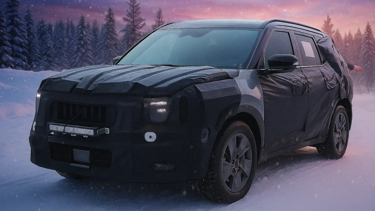 New-Gen Kia Seltos spied testing in winter, showing new design.