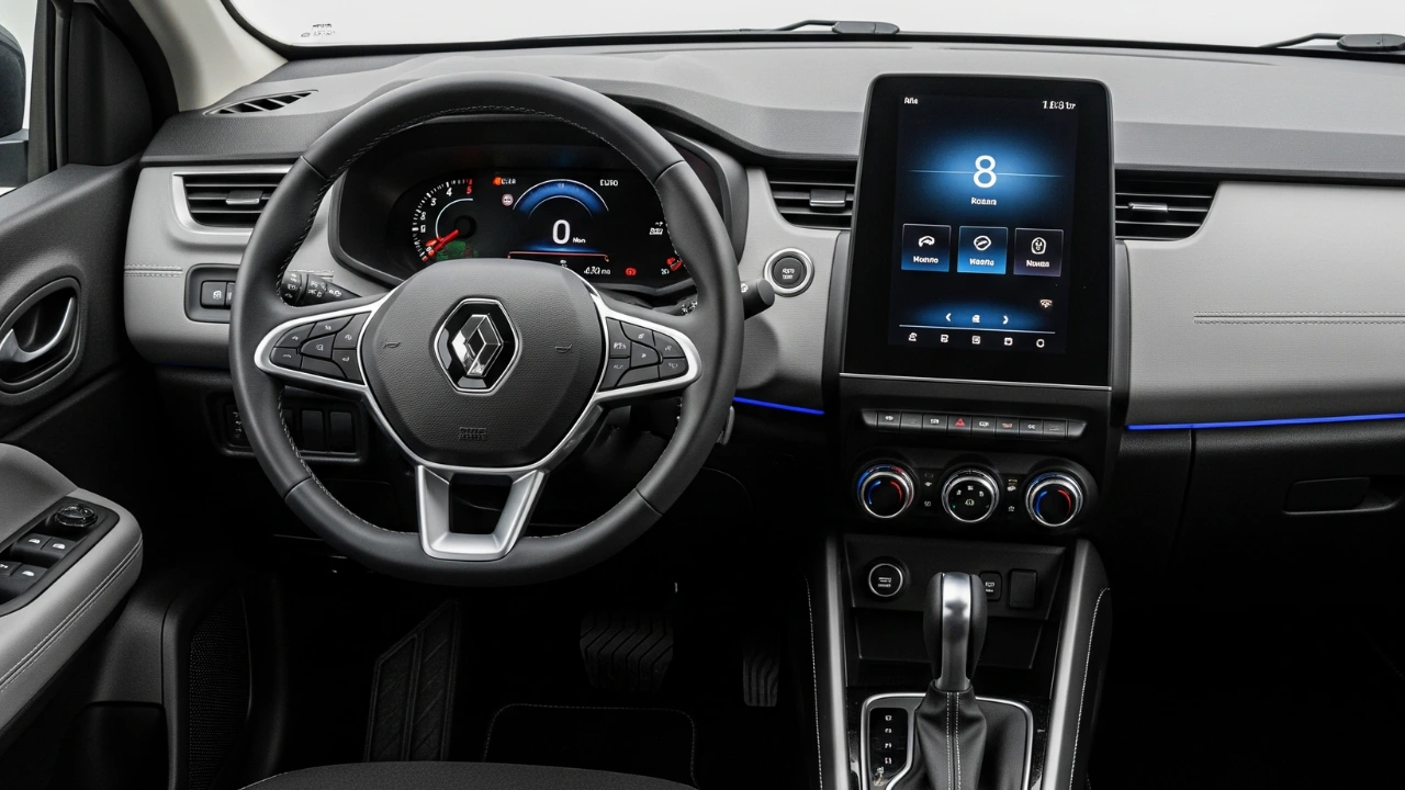 Renault Kiger facelift interior: new touchscreen, digital display, and updated upholstery.