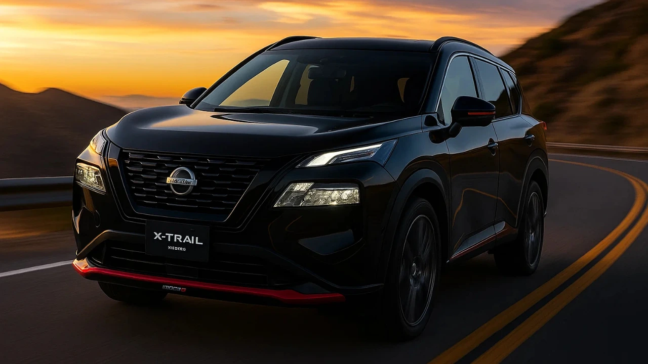 Black Nissan X-Trail Nismo on a winding road.