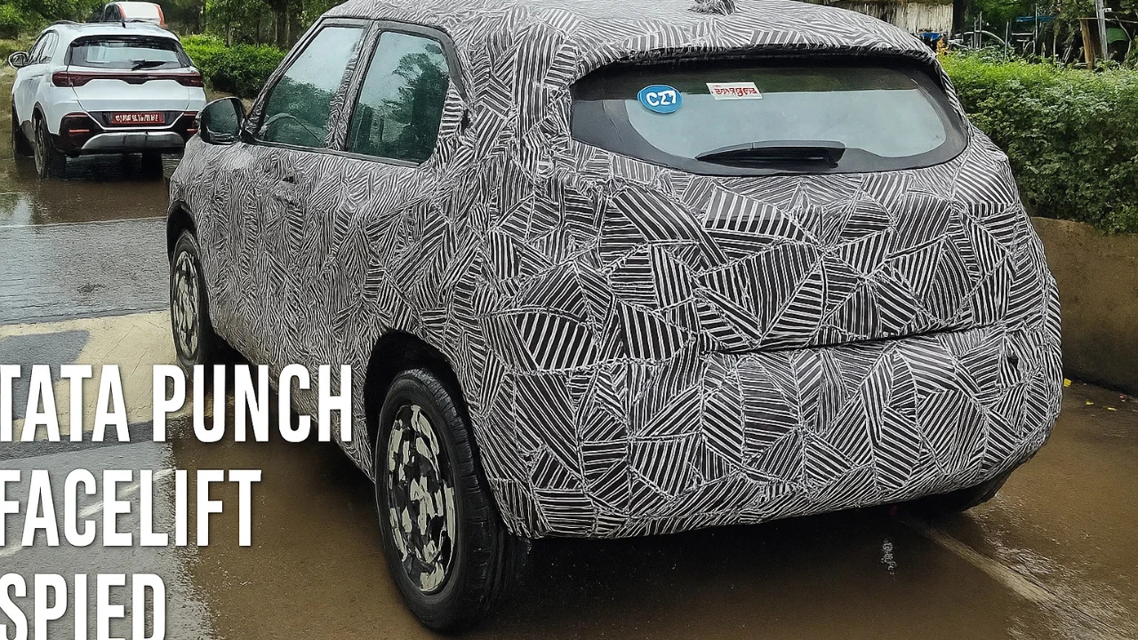 Camouflaged Tata Punch Facelift spied in India, rear view showing updated bumper and taillights.