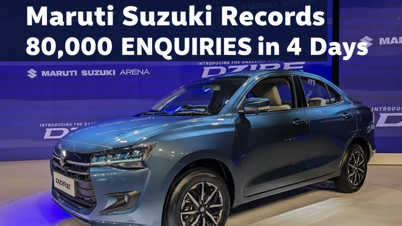 Maruti Suzuki sales GST reduction boosts demand with 80,000 enquiries in 4 days, Dzire showcased on Arena stage.