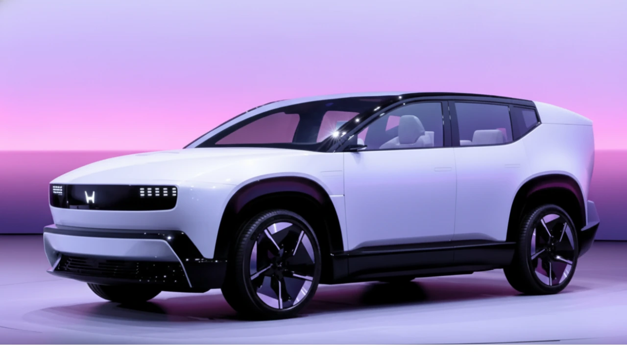 White Honda 0 Series SUV concept car at a launch event, showcasing its futuristic design for the India market.