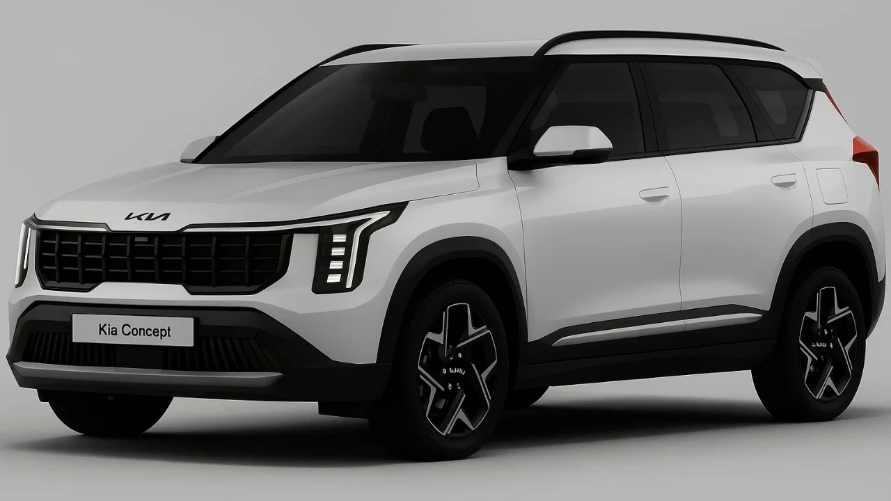 Kia Seltos New Gen India concept SUV showcasing front design, LED headlights and updated styling in studio render