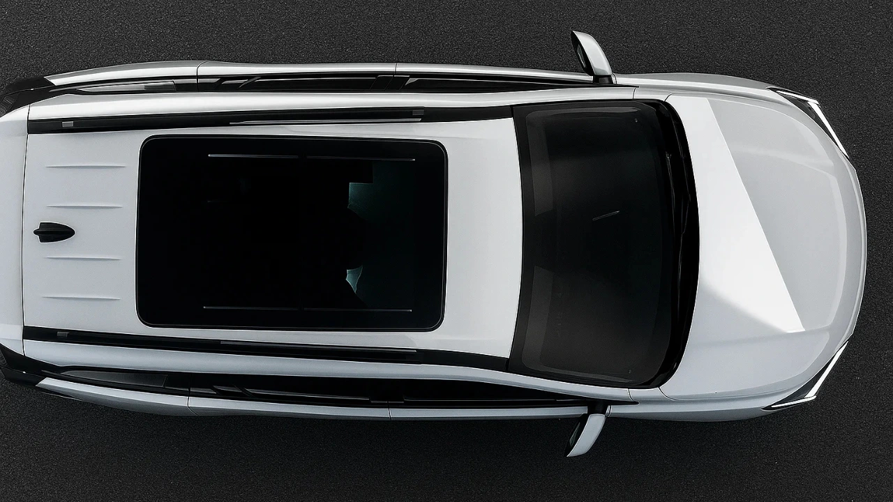 Mahindra XEV 9S Harman Kardon audio system showcased through panoramic roof top view of electric SUV