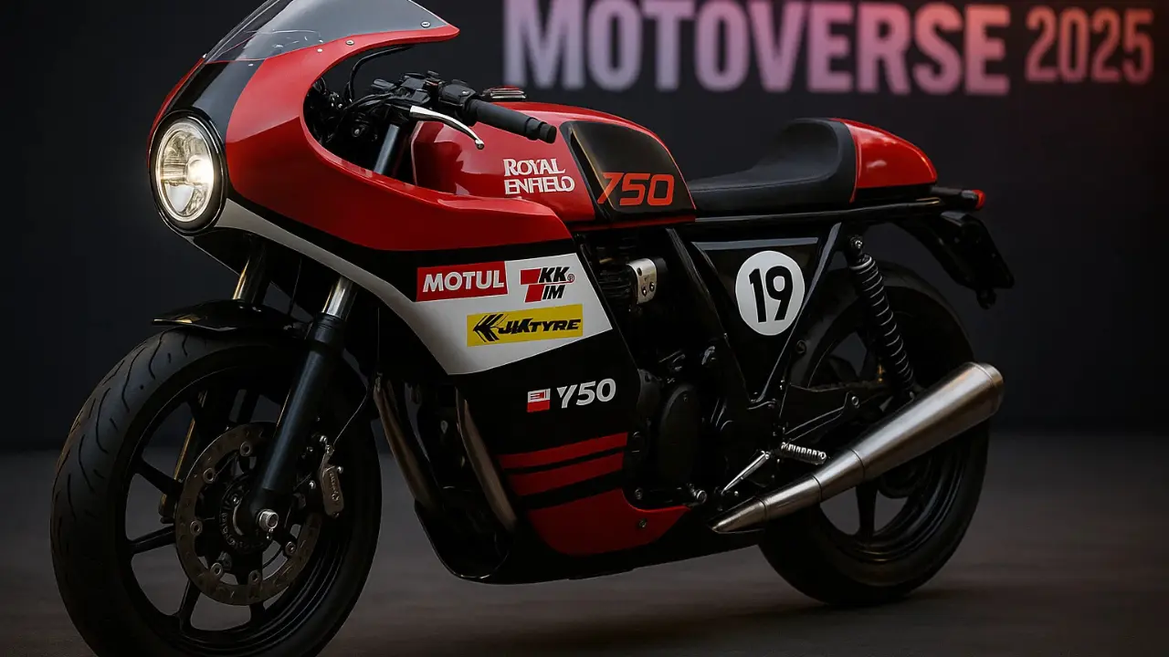 Royal Enfield Continental GT 750 race prototype cafe racer displayed at Motoverse 2025 event