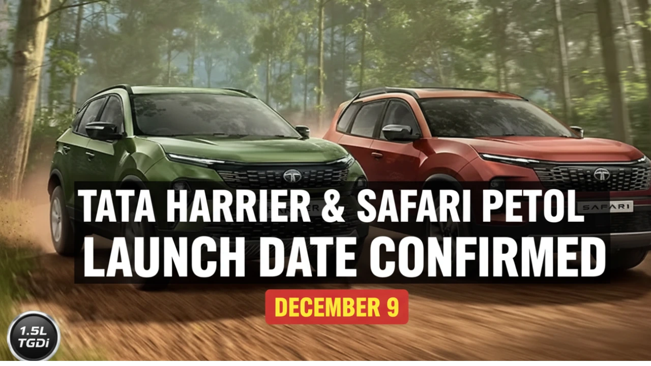 Official thumbnail showing the new Tata Harrier and Tata Safari petrol variants side-by-side with text confirming the launch date.
