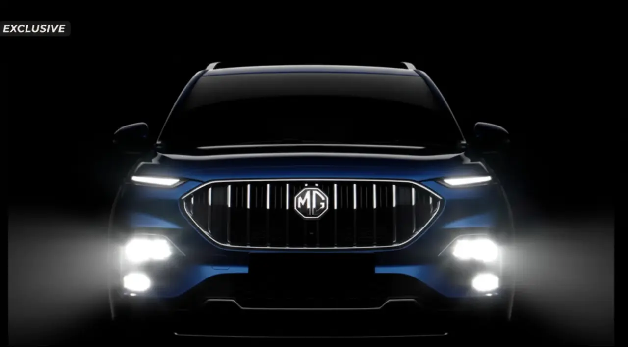Front grille and headlamp design of the Updated MG Hector Facelift shown in a dark teaser image